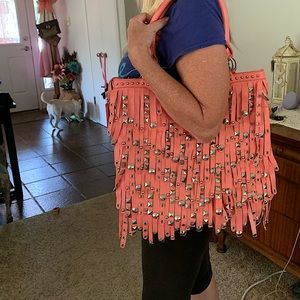 Coral Handbag with silver accents